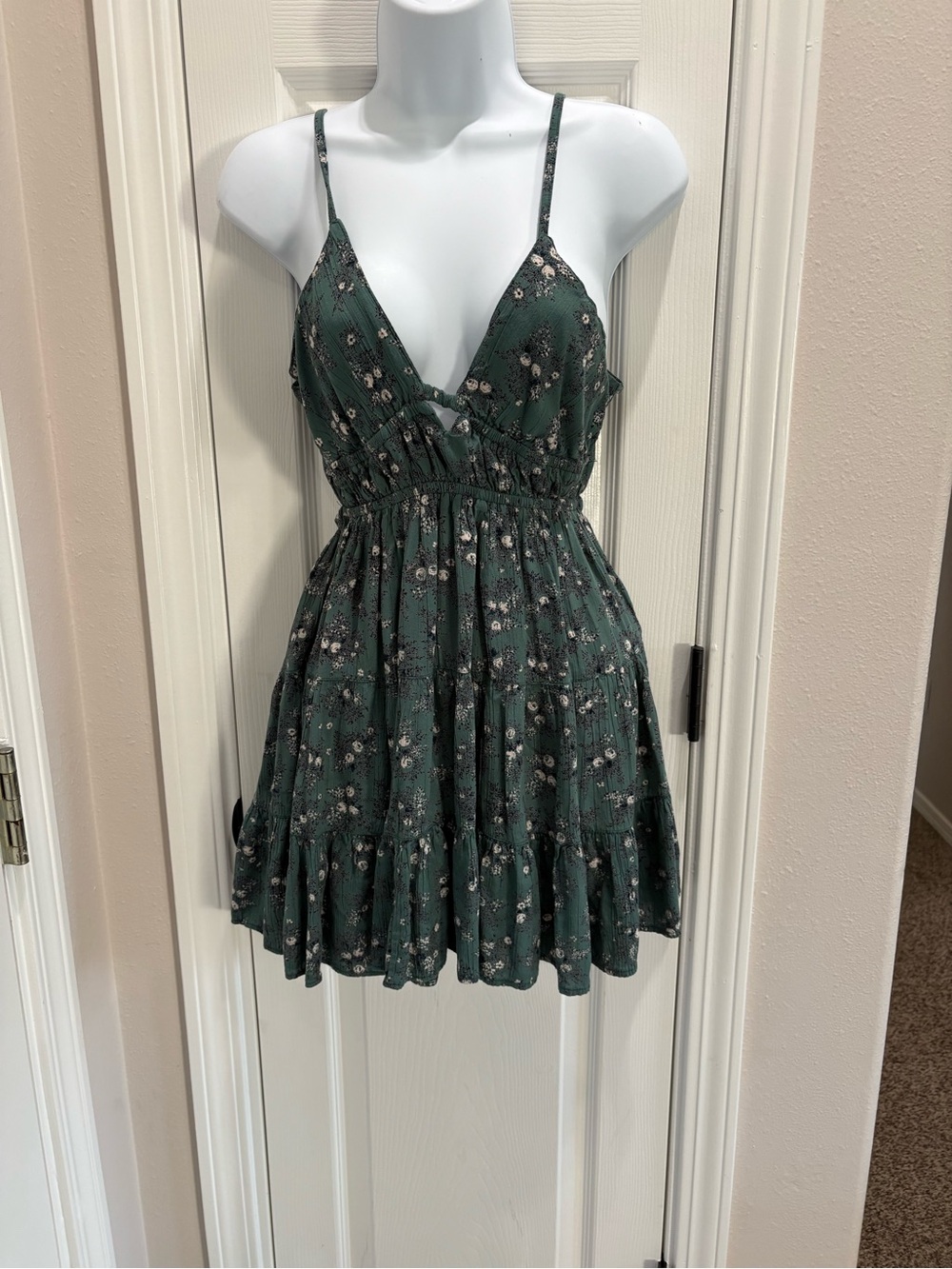 Angie Dark Green Floral Ruffle Mini Dress